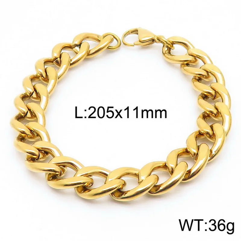 Trendy Personalized Hip Hop Stainless Steel NK Chain Bracelet  Style Geometry Pattern Vacuum Plated 18K Gold