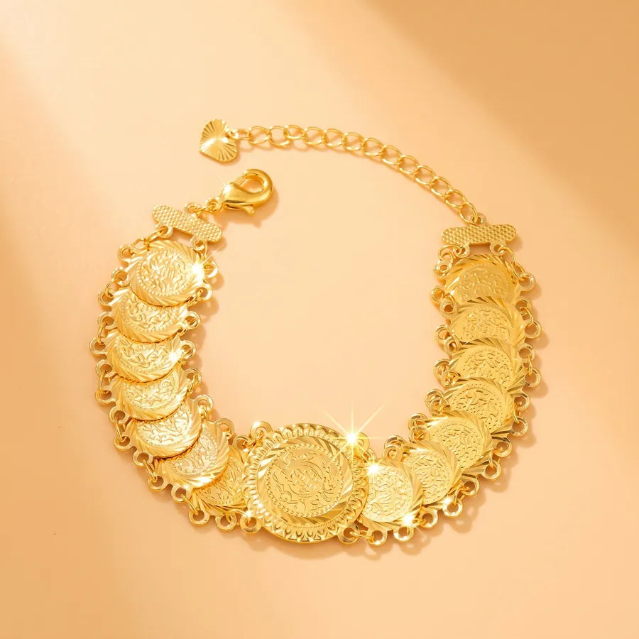retro roman style coin copper plating 18k gold plated bracelets