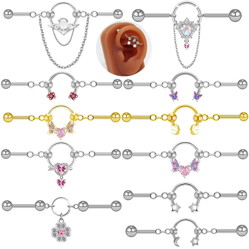 1 Piece Ear Cartilage Rings & Studs Sexy Sweet Heart Shape Wings Bow Knot 316L Stainless Steel  Alloy Copper Plating Inlay Acrylic Resin Rhinestones White Gold Plated Gold Plated