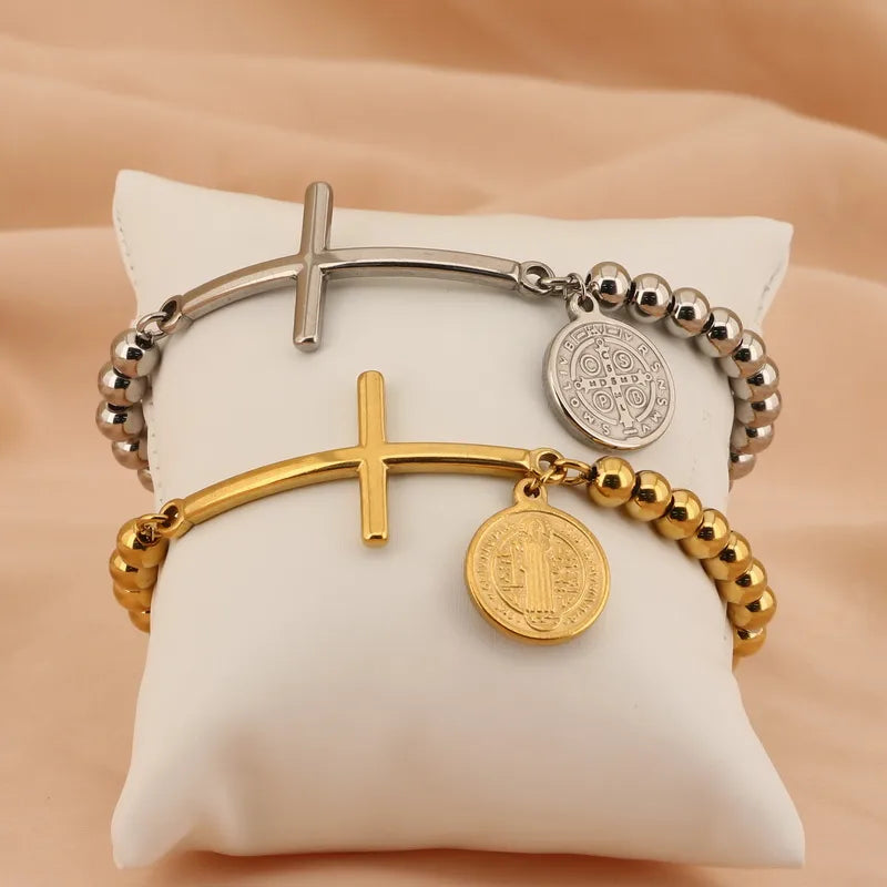 Basic Streetwear Cross Stainless Steel 18K Gold Plated Bracelets In Bulk