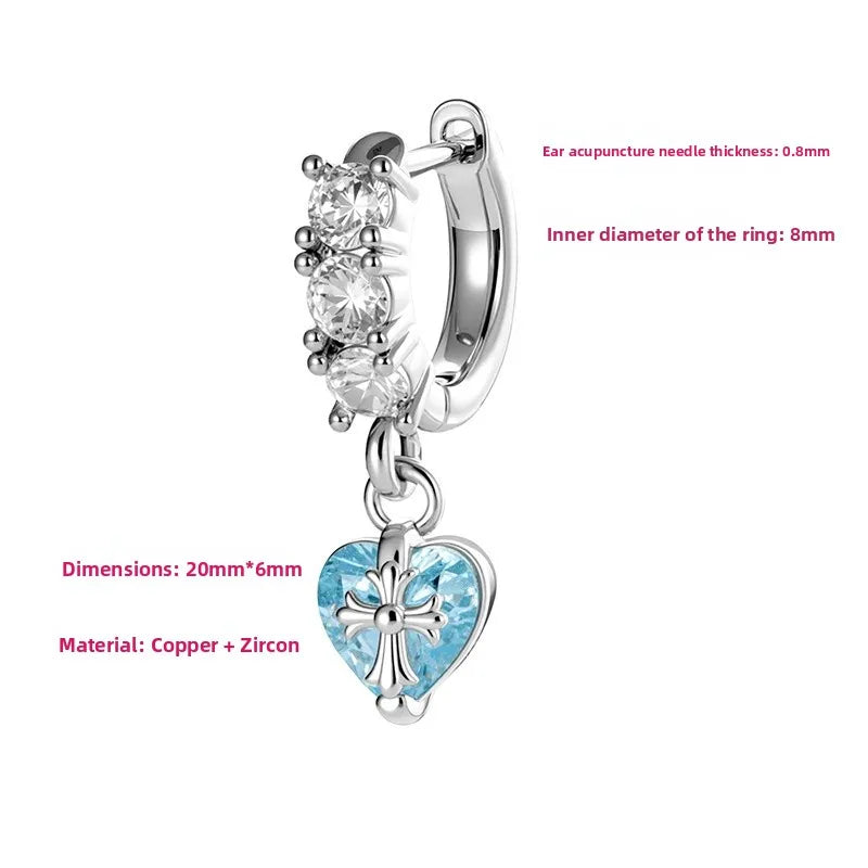 Heart Shape Copper Ear Cartilage Rings & Studs with Claw Setting and Zircon Inlay, Gothic Style, Unisex