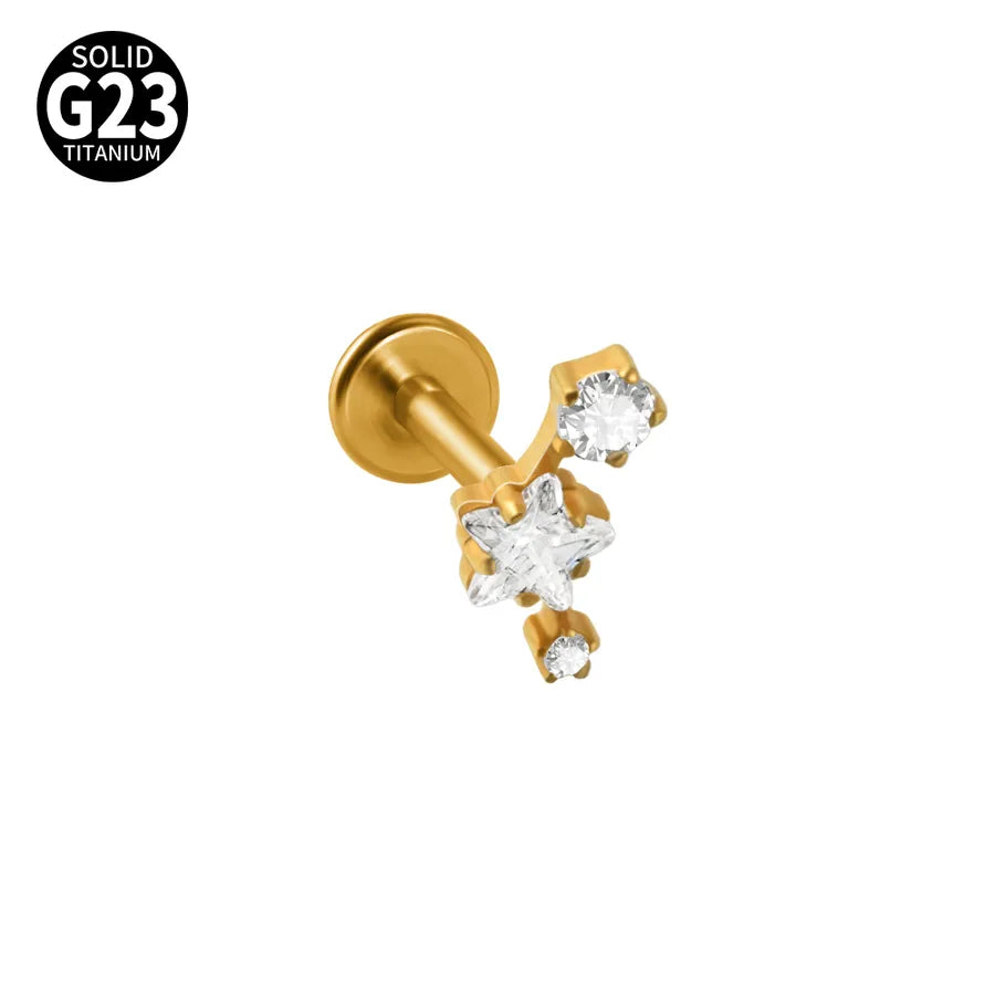 1 Piece Lip Rings Elegant Tropical Arc G23 Titanium Polishing Plating Inlay Zircon 18K Gold Plated Lip Rings Ear Cartilage Rings & Studs
