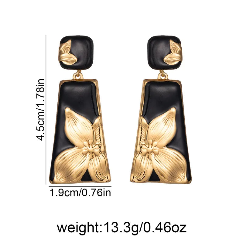 Exaggerated Flowers Stud Earrings for Women in White Titanium Steel with Carving Craft