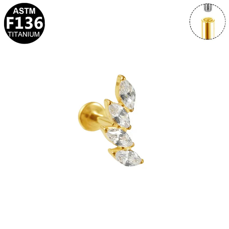 1 Piece Ear Cartilage Rings & Studs Japanese Style Classic Style Artistic Irregular Rhombus Pure Titanium Titanium Alloy Plating Zircon 14K Gold Plated White Gold Plated