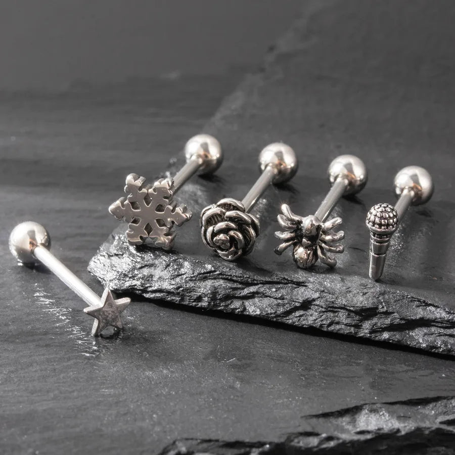 Tongue Rings Vintage Style Punk Star Flower Spider 316 Stainless Steel  Tongue Rings