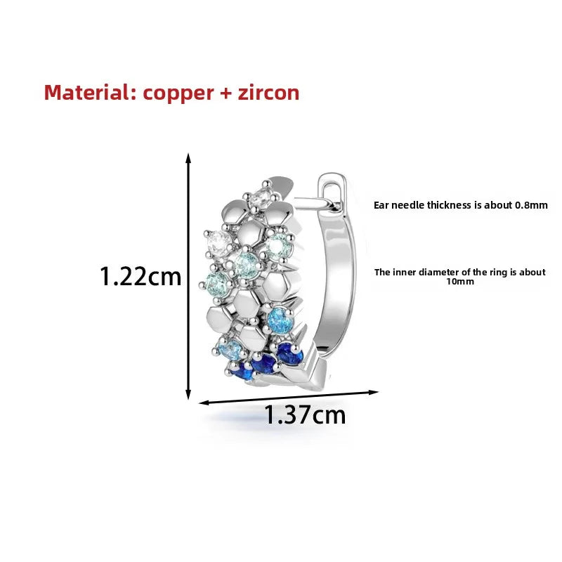 Honeycomb Copper Ear Cartilage Ring with Zircon Inlay, Unisex Straight Barbell Piercing, 1 PCS Package