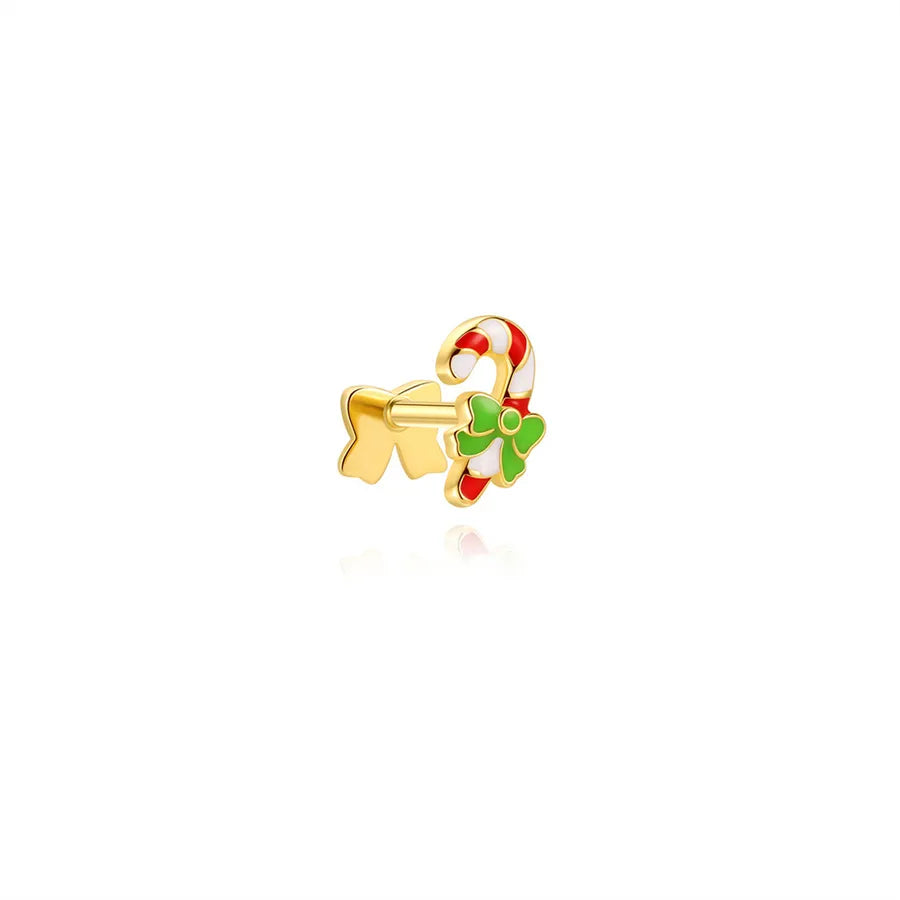 Unisex Christmas Tree Ear Cartilage Rings & Studs Featuring Enamel and Zircon in 925 Sterling Silver