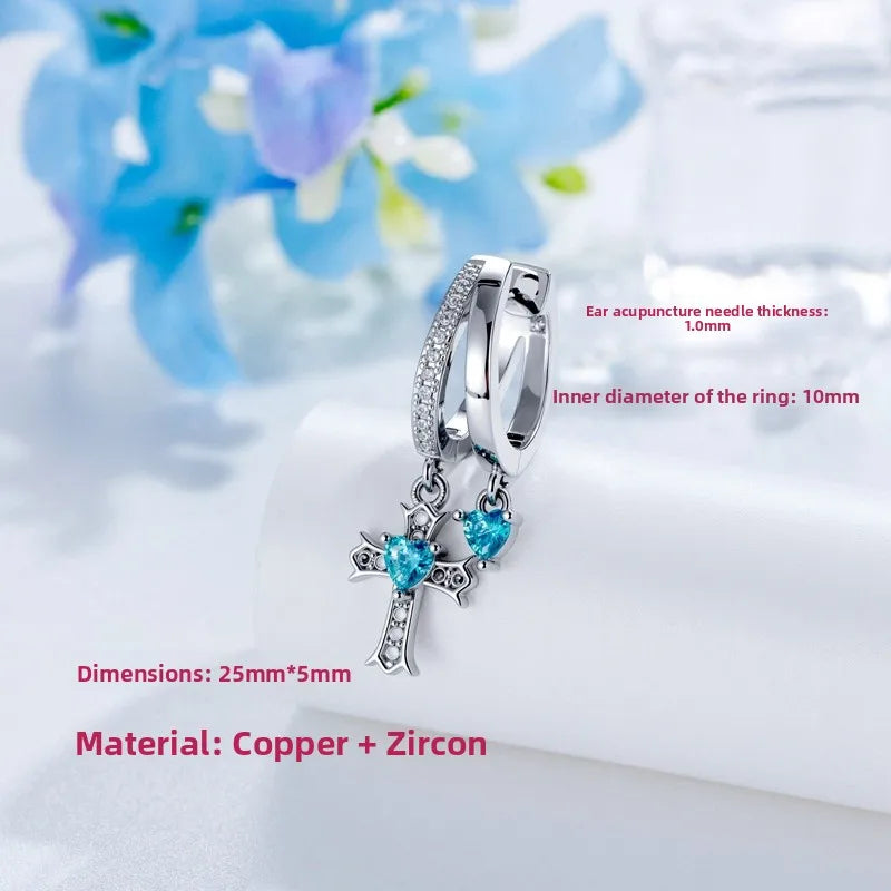 Sweet Style Unisex Cross Ear Cartilage Ring with Claw Setting, Copper and Zircon Inlay, 1 Piece