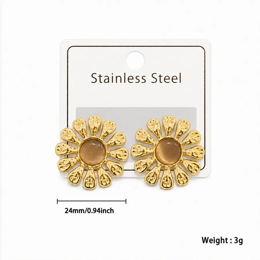 Flowers For Women Light Blue Stud Earrings in Retro Style Featuring 304 Stainless Steel Material