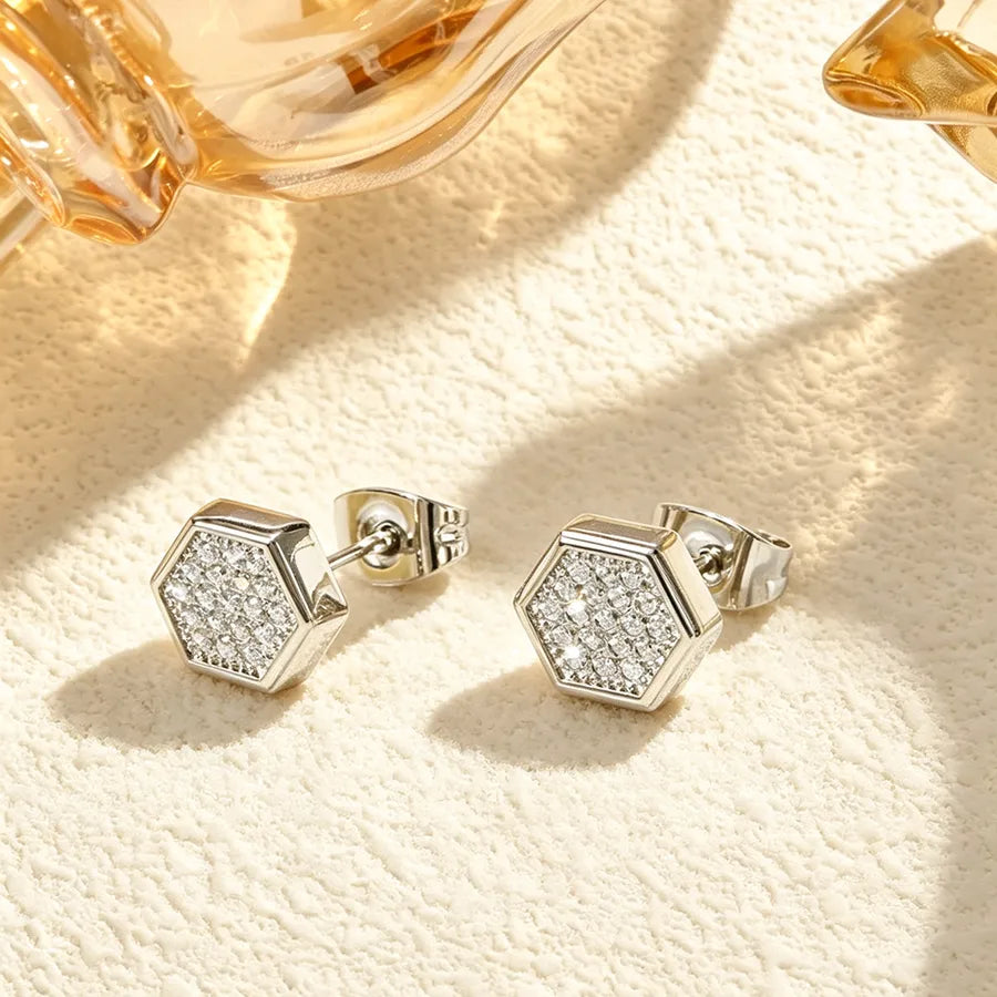 Heart Shape Stud Earrings For Women in Silver Featuring Titanium Steel and Titanium Alloy with Zircon Inlay