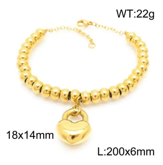 Streetwear Heart Shape Titanium Steel 18K Gold Plated Bracelets In Bulk