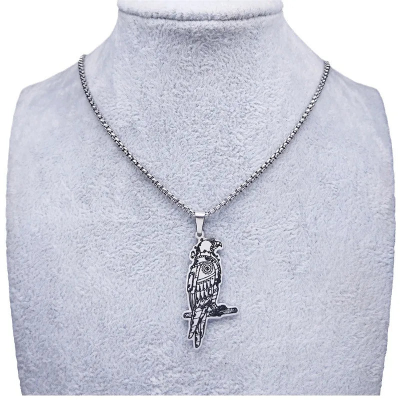 Silver Stainless Steel Mechanical Eagle Necklace Hip Hop Steam Punk Themed Animal Design Unisex Polished Cut Jewelry Accessory