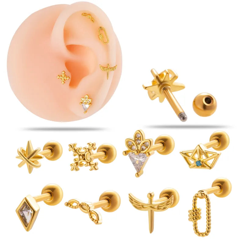 1 Piece Ear Cartilage Rings & Studs Simple Style Geometric 316L Stainless Steel  Copper Plating Inlay Zircon
