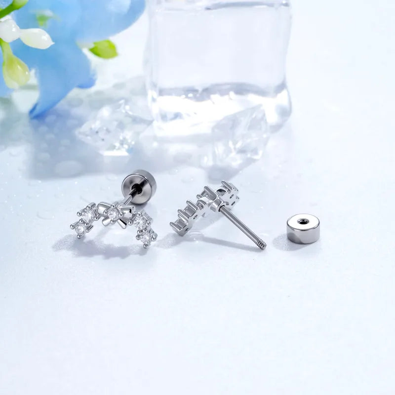 Unisex Copper Bow Tie Ear Cartilage Rings & Studs with Zircon Inlay