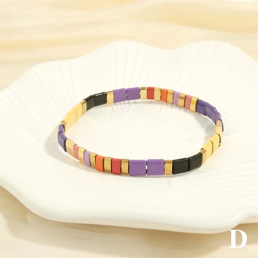 beach square copper beaded 18k gold plated bracelets