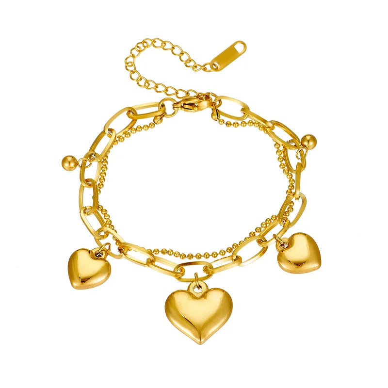Classic Style Heart Shape Titanium Steel 18K Gold Plated Bracelets In Bulk