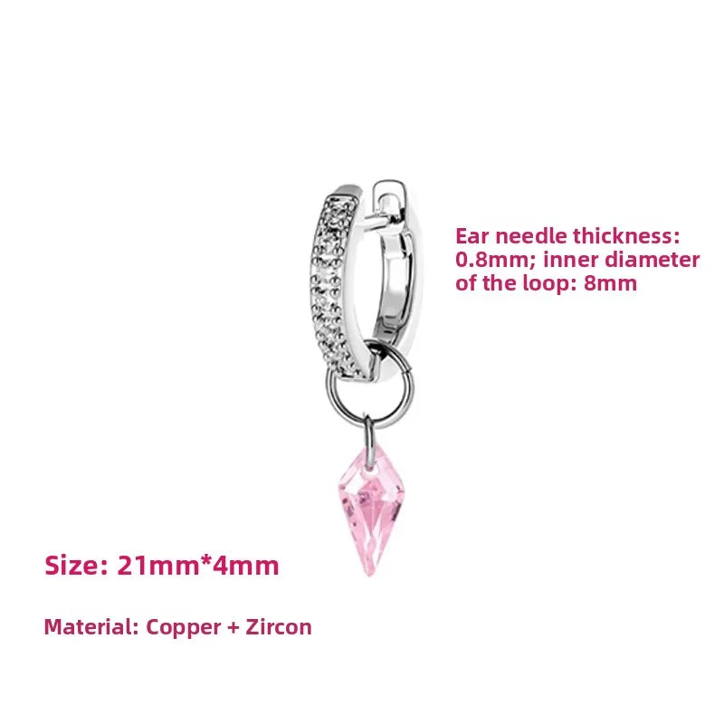 Unisex Rhombus Copper Ear Cartilage Rings & Studs with Zircon Inlay in Red Featuring Straight Barbell