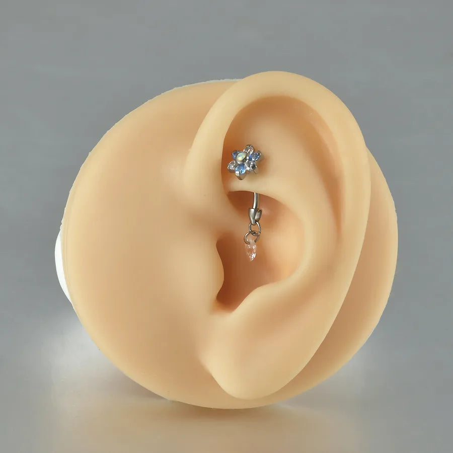 1 Piece Ear Cartilage Rings & Studs Casual Tropical Round Water Droplets Flower G23 Titanium Alloy Polishing Zircon Ear Cartilage Rings & Studs