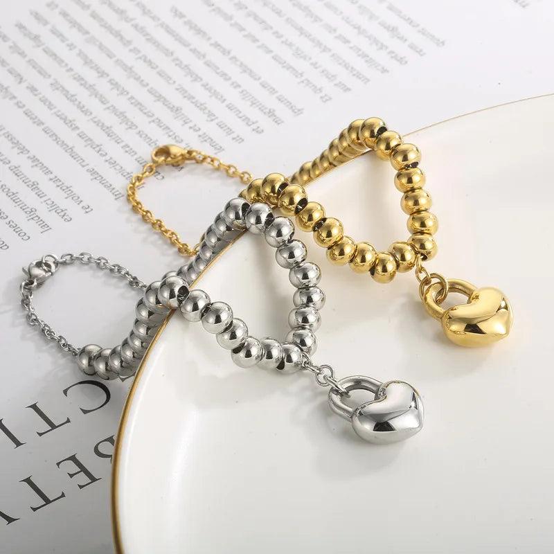Streetwear Heart Shape Titanium Steel 18K Gold Plated Bracelets In Bulk