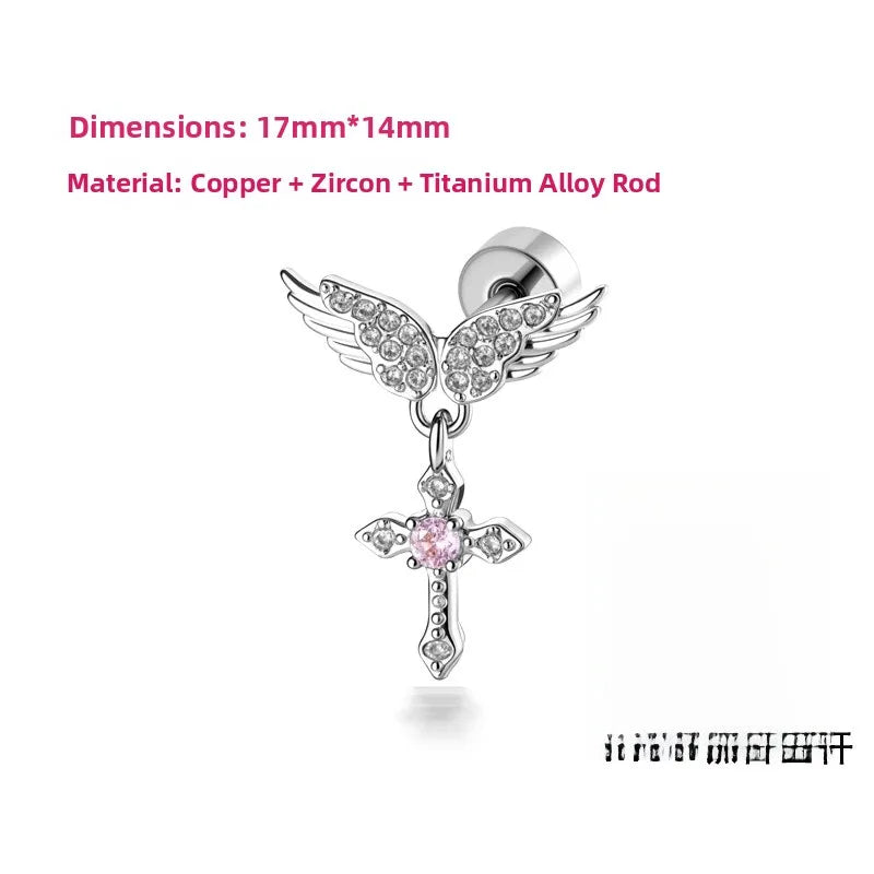 Angel Wings Copper Ear Cartilage Rings & Studs in White,  Unisex Piercing Jewelry