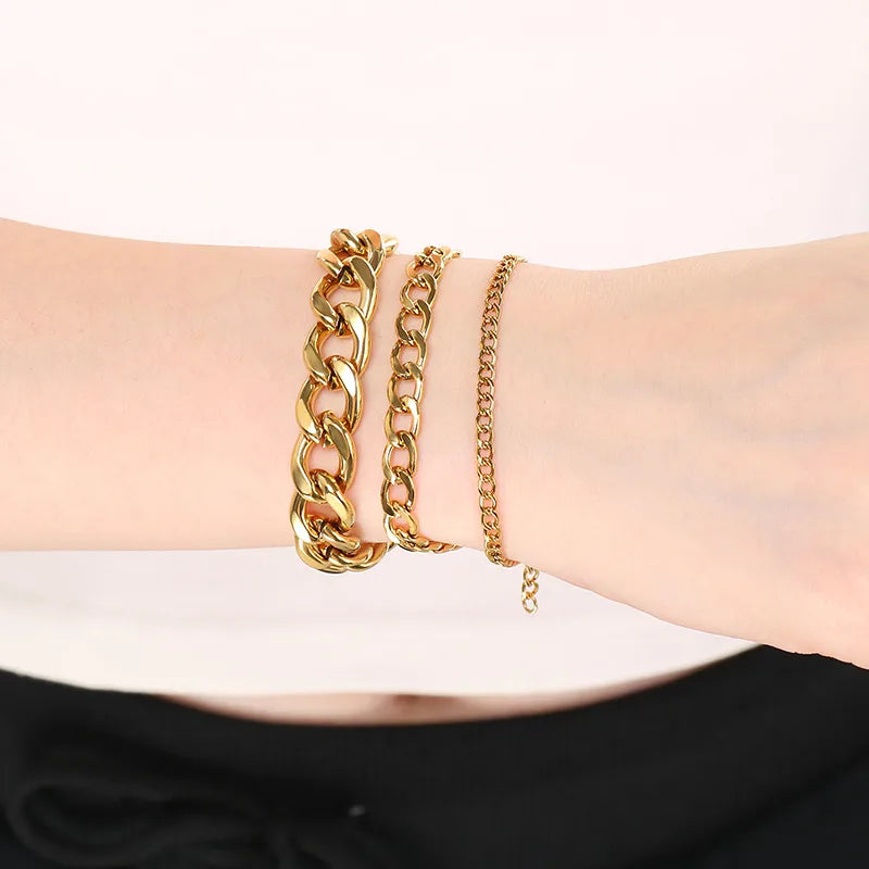 Trendy Personalized Hip Hop Stainless Steel NK Chain Bracelet  Style Geometry Pattern Vacuum Plated 18K Gold