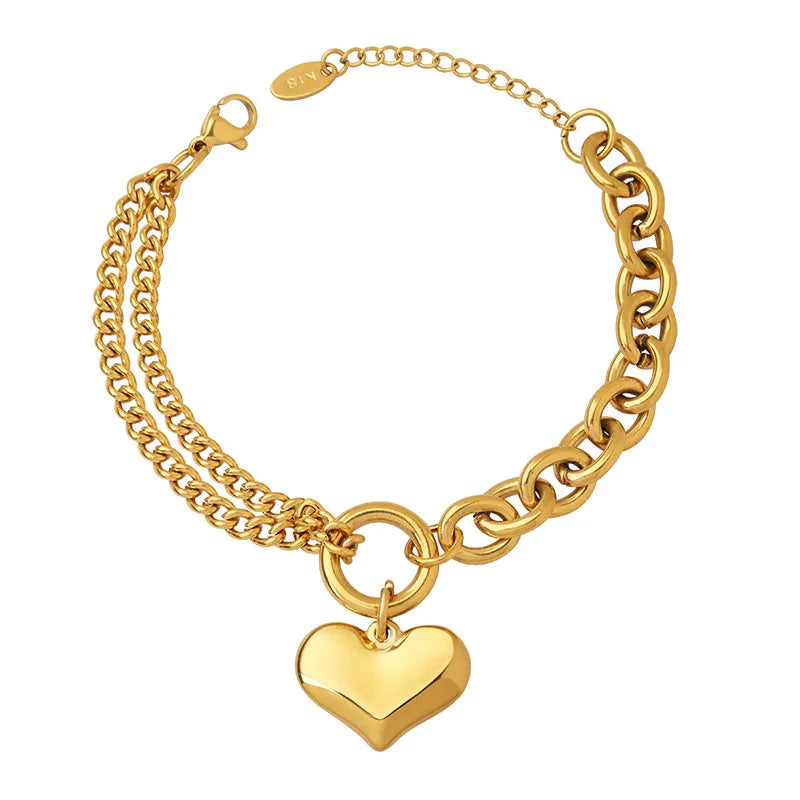 Fashion Heart Shape Titanium Steel 18K Gold Plated Bracelets In Bulk