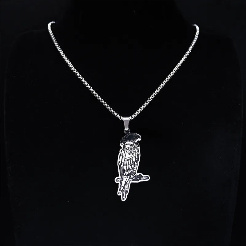 Silver Stainless Steel Mechanical Eagle Necklace Hip Hop Steam Punk Themed Animal Design Unisex Polished Cut Jewelry Accessory