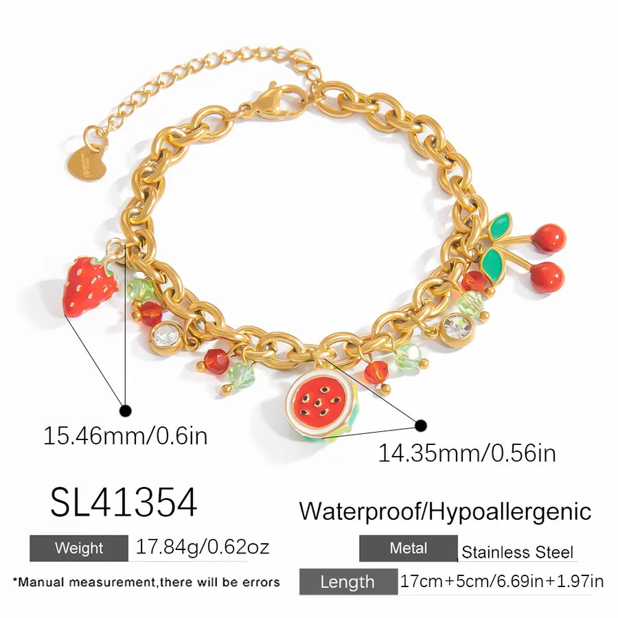 Sweet Cherry 304 Stainless Steel 18K Gold Plated  Bracelets In Bulk