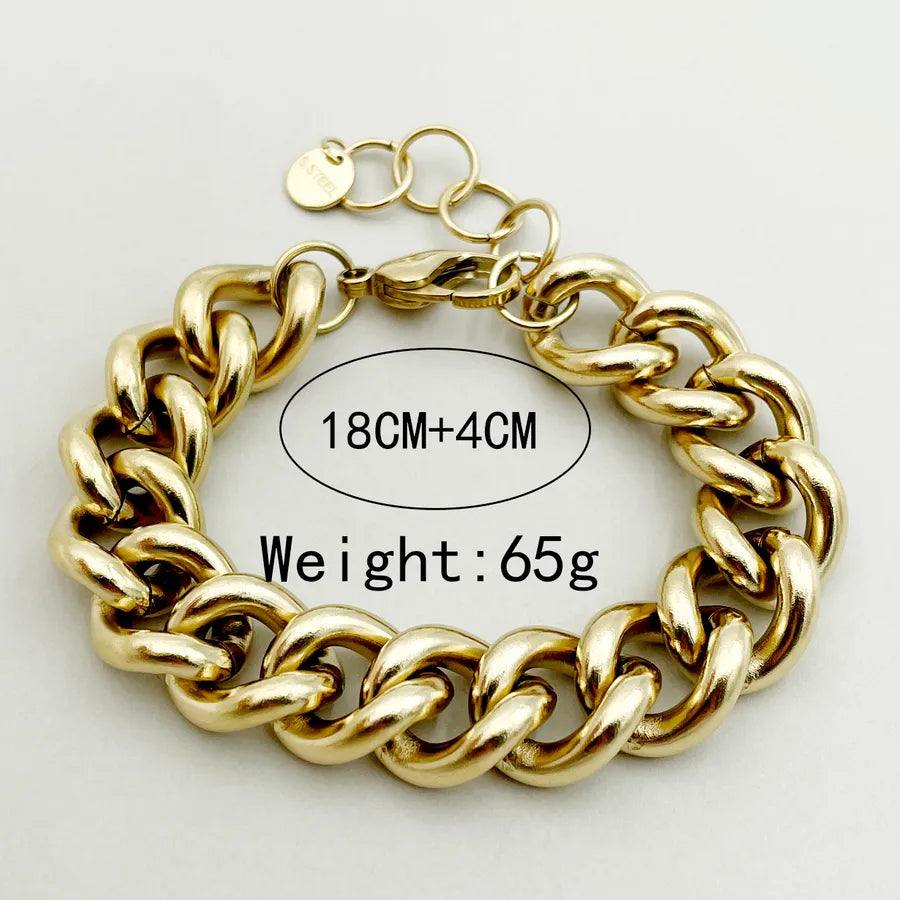 Lady Solid Color 304 Stainless Steel 14K Gold Plated Bracelets In Bulk
