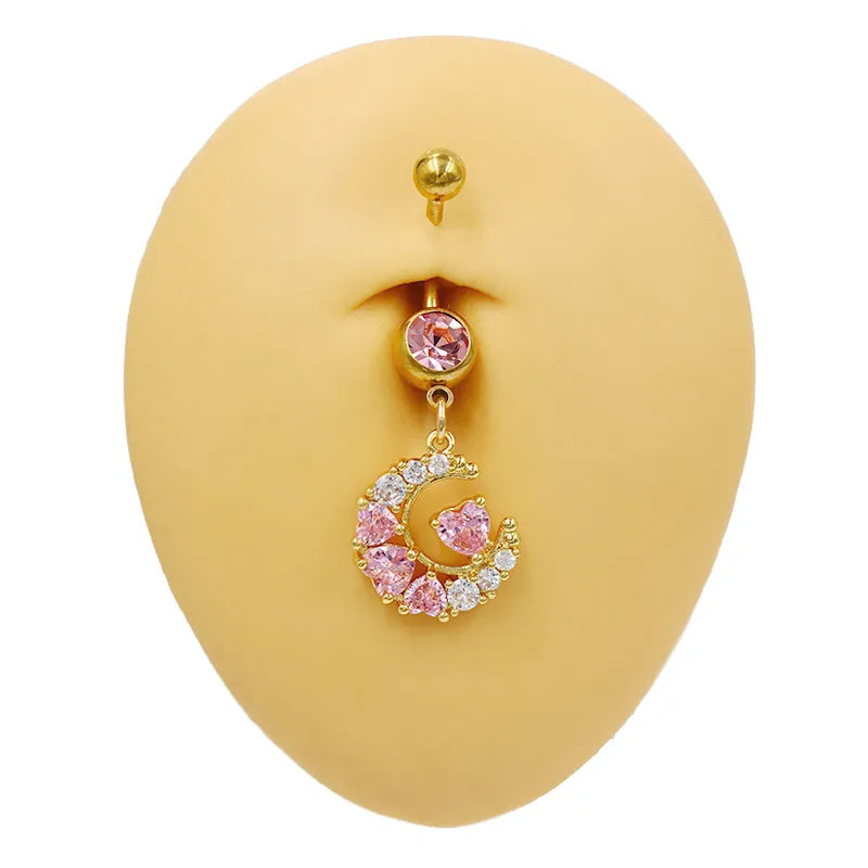 1 Piece Belly Rings Elegant Sexy Classic Style Sun Heart Shape Butterfly 316L Stainless Steel  Alloy Inlay Resin Rhinestones Glass Gold Plated