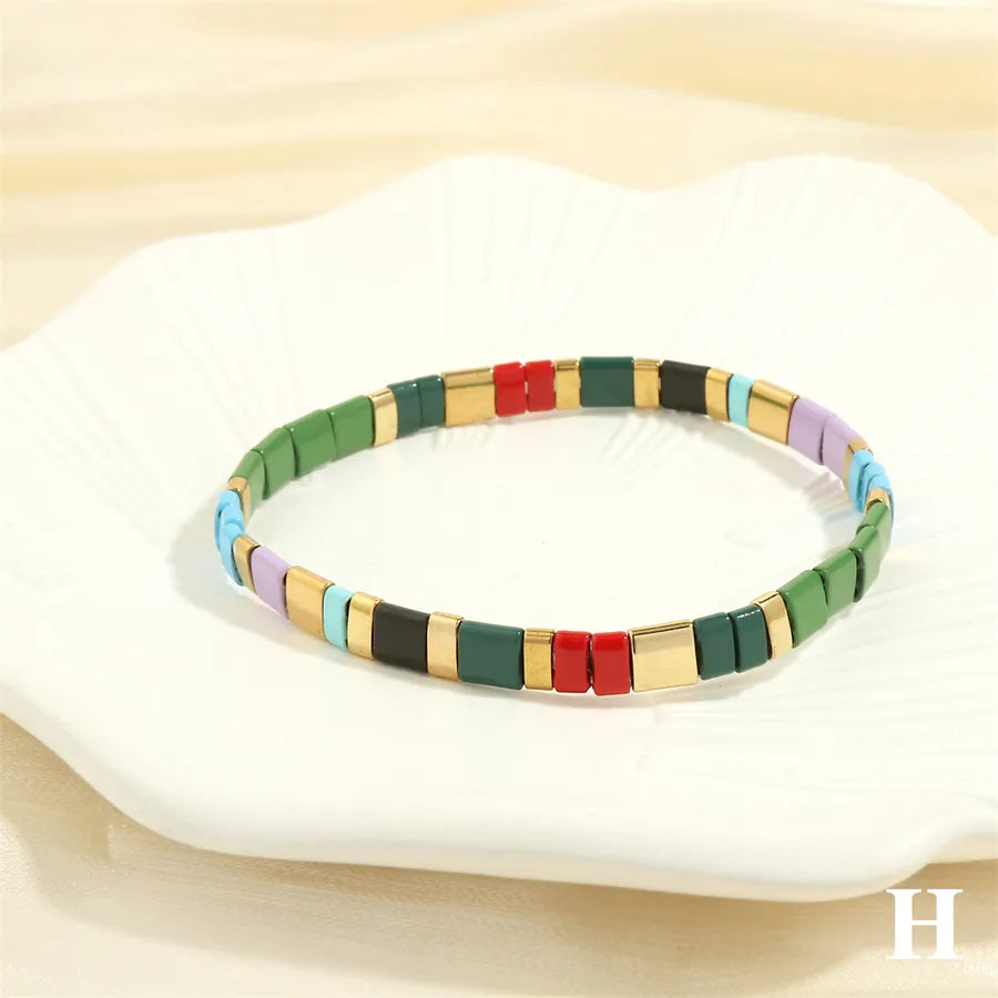 beach square copper beaded 18k gold plated bracelets
