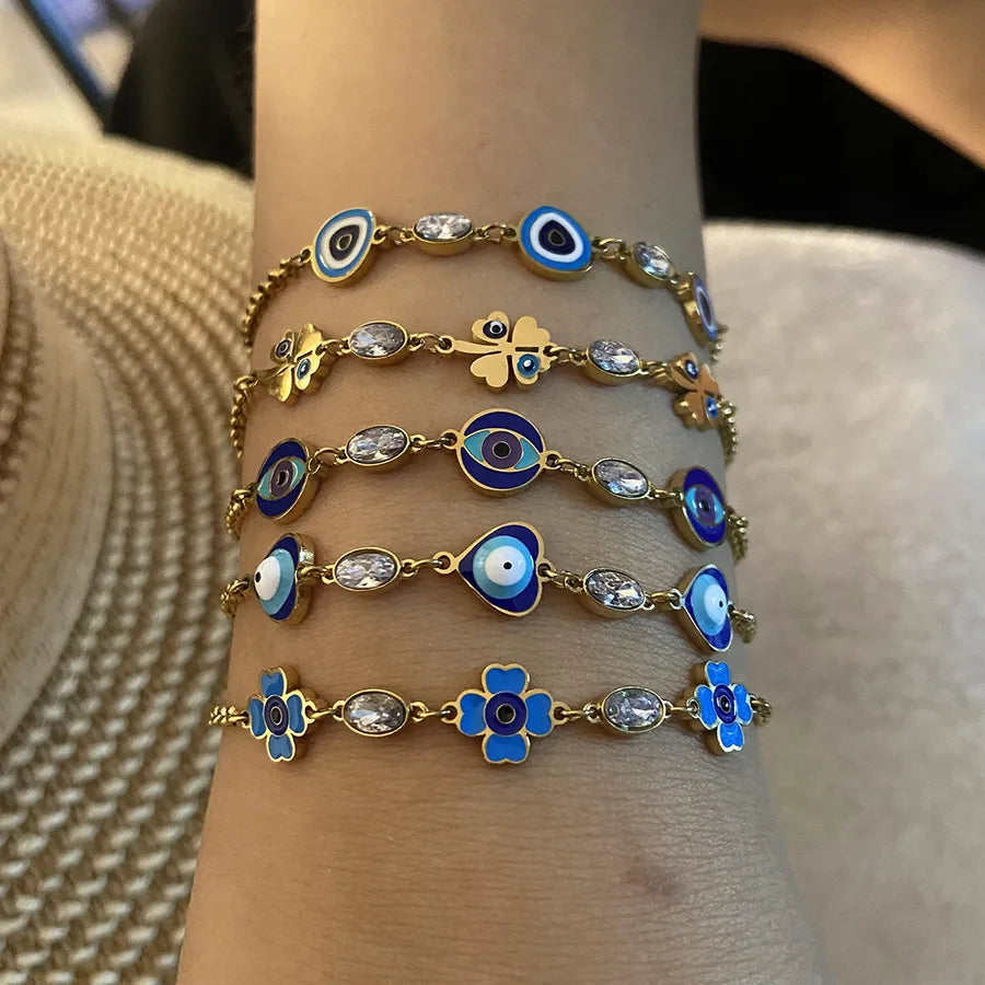 Luxurious Devil'S Eye Stainless Steel 18K Gold Plated Bracelets In Bulk