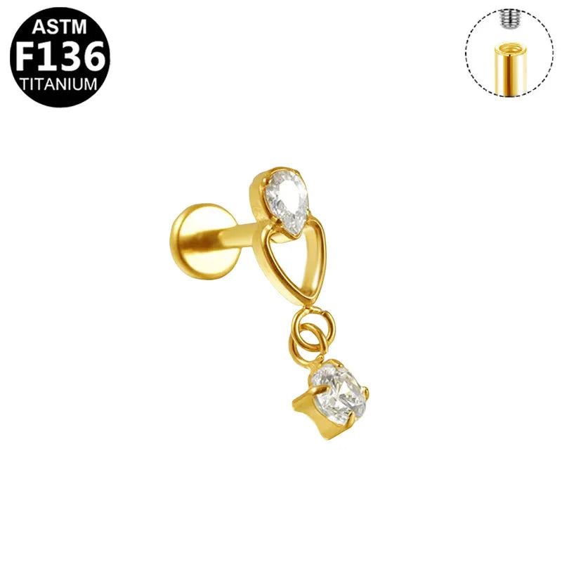 1 Piece Ear Cartilage Rings & Studs Japanese Style Classic Style Artistic Irregular Rhombus Pure Titanium Titanium Alloy Plating Zircon 14K Gold Plated White Gold Plated