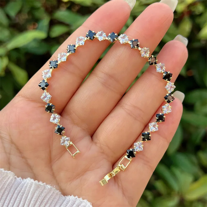 Wholesale Jewelry Classic Style Rhombus Copper Zircon 18K Gold Plated Bracelets