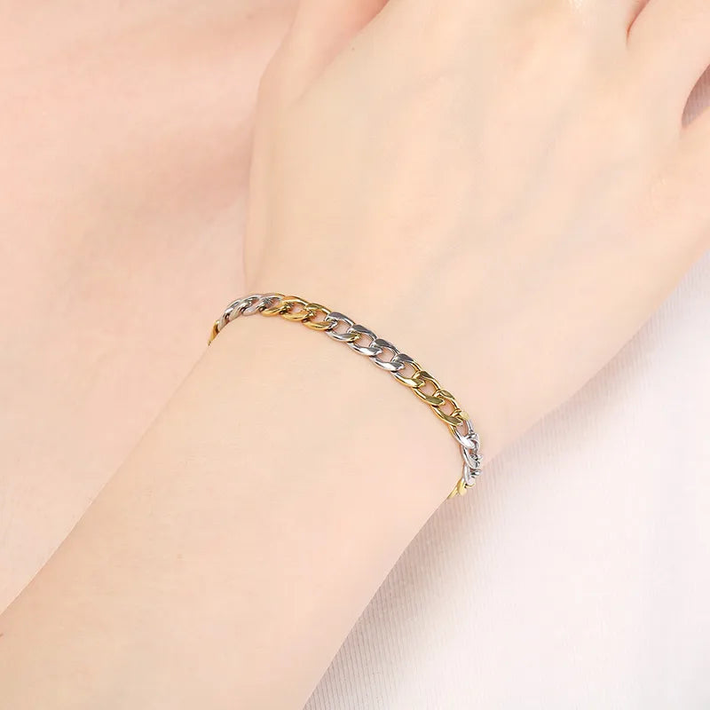 Trendy Personalized Hip Hop Stainless Steel NK Chain Bracelet  Style Geometry Pattern Vacuum Plated 18K Gold