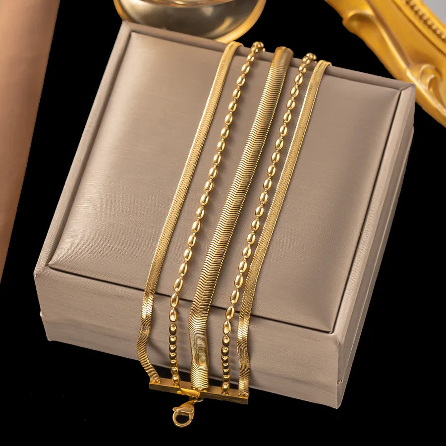 simple style solid color titanium steel 18k gold plated bracelets in bulk