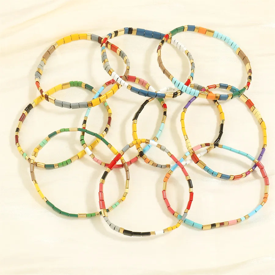 beach square copper beaded 18k gold plated bracelets