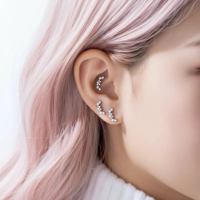 Unisex Copper Bow Tie Ear Cartilage Rings & Studs with Zircon Inlay