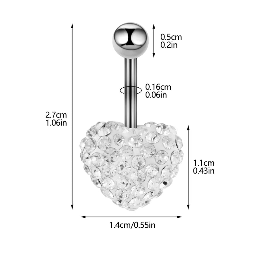 1 Piece Belly Rings Sexy Cool Style Heart Shape 316L Stainless Steel  Alloy Plating Rhinestones