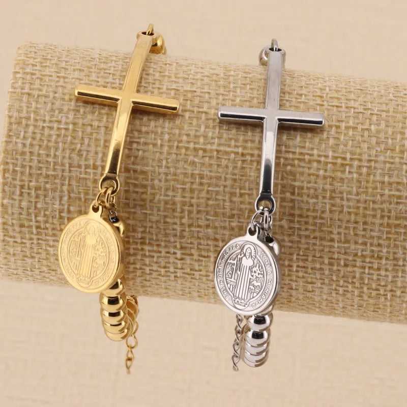 Basic Streetwear Cross Stainless Steel 18K Gold Plated Bracelets In Bulk