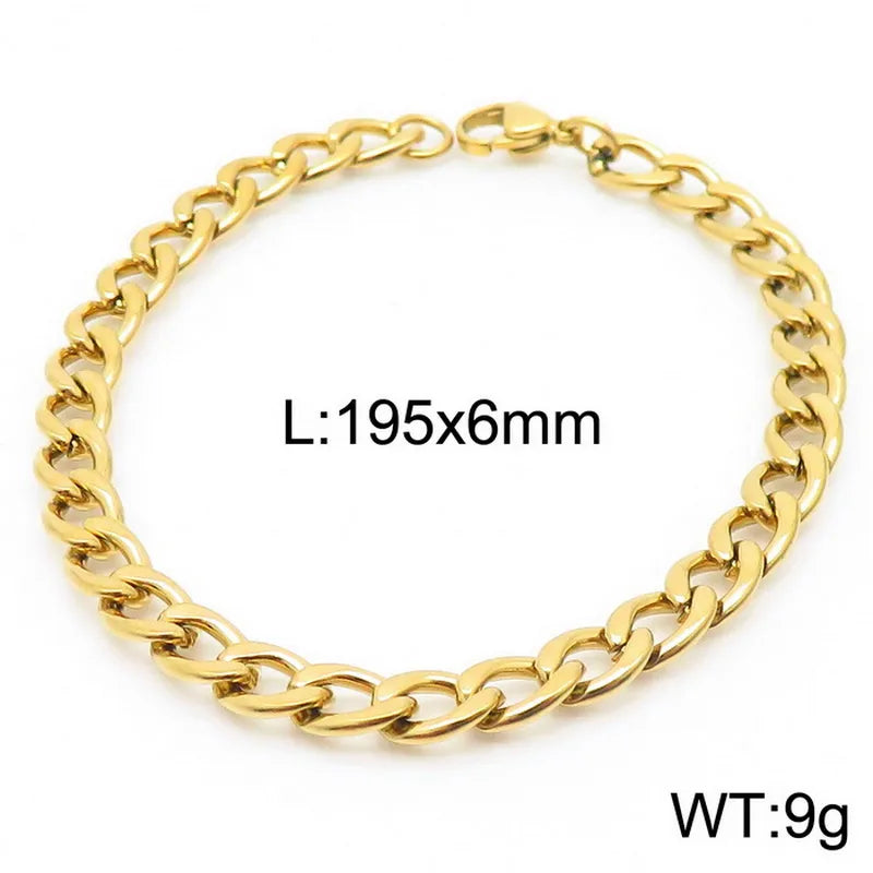 Trendy Personalized Hip Hop Stainless Steel NK Chain Bracelet  Style Geometry Pattern Vacuum Plated 18K Gold