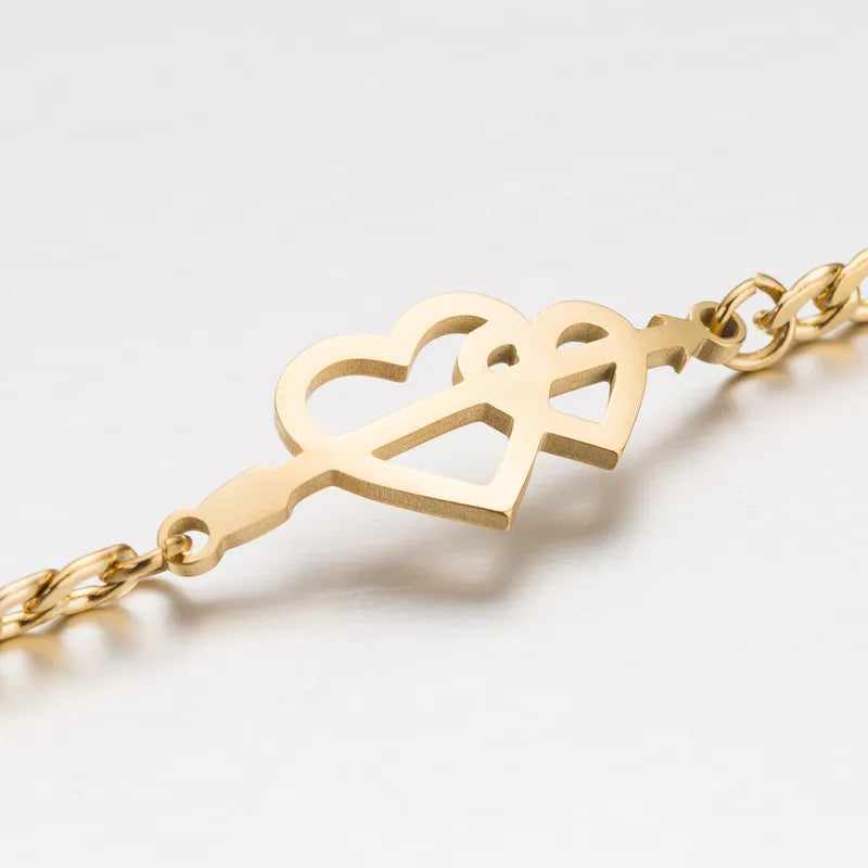Fashion Heart Shape 201 Stainless Steel 18K Gold Plated Bracelets In Bulk