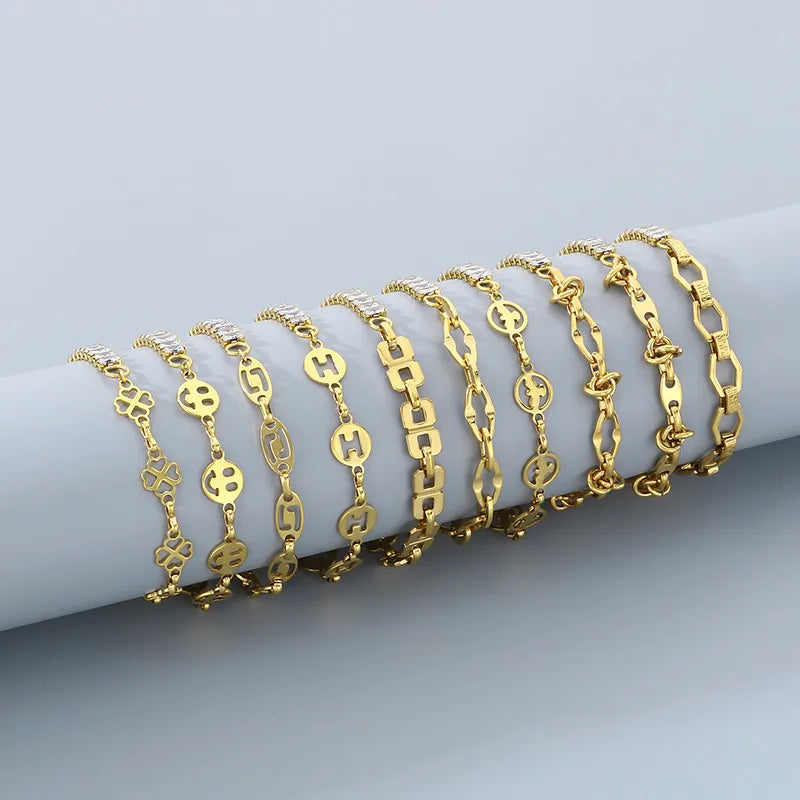 Simple Style Solid Color 304 Stainless Steel 18K Gold Plated Bracelets In Bulk