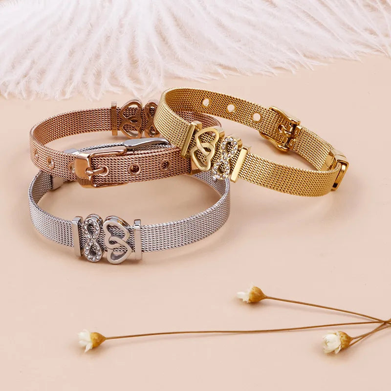 Korean Style Heart Titanium Steel 18K Gold Plated Bracelets In Bulk