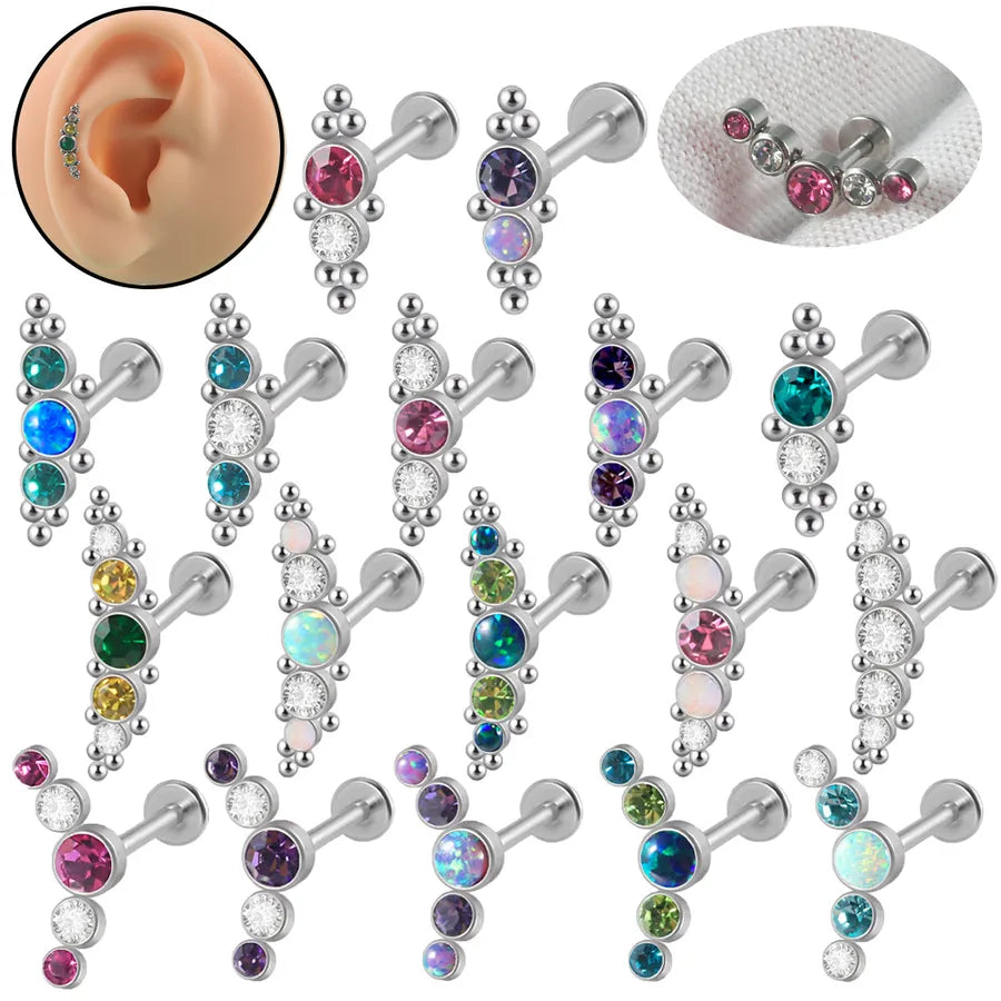 1 Piece Ear Cartilage Rings & Studs Simple Style Round 304 Stainless Steel Copper Zircon Inlay Resin Zircon