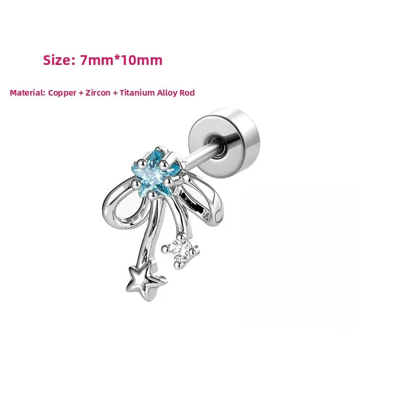 Sweet Style Unisex Copper Bow Tie Ear Cartilage Ring with Zircon Inlay, 1 Piece