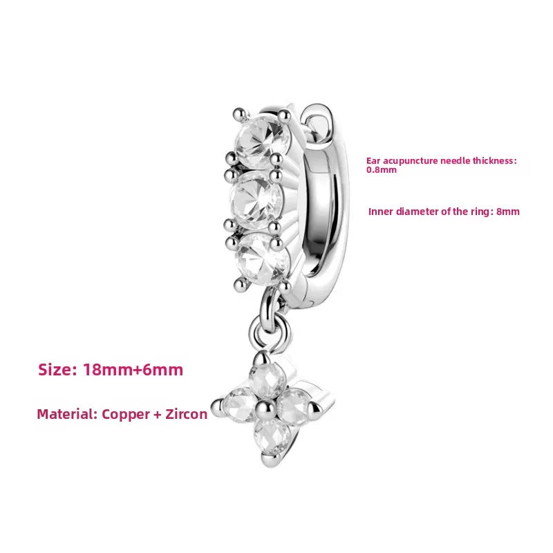 Unisex Flowers Ear Cartilage Rings & Studs in Copper with Zircon Inlay, Available in White