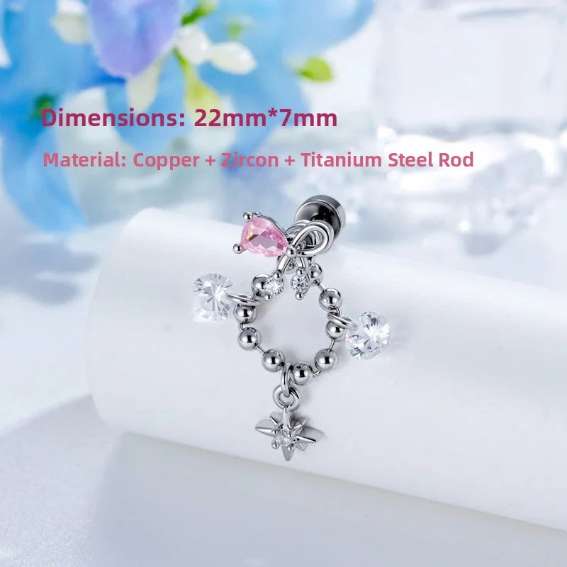 Star Copper Ear Cartilage Rings & Studs with Zircon Inlay, Electroplated Finish in Sweet Style for Unisex