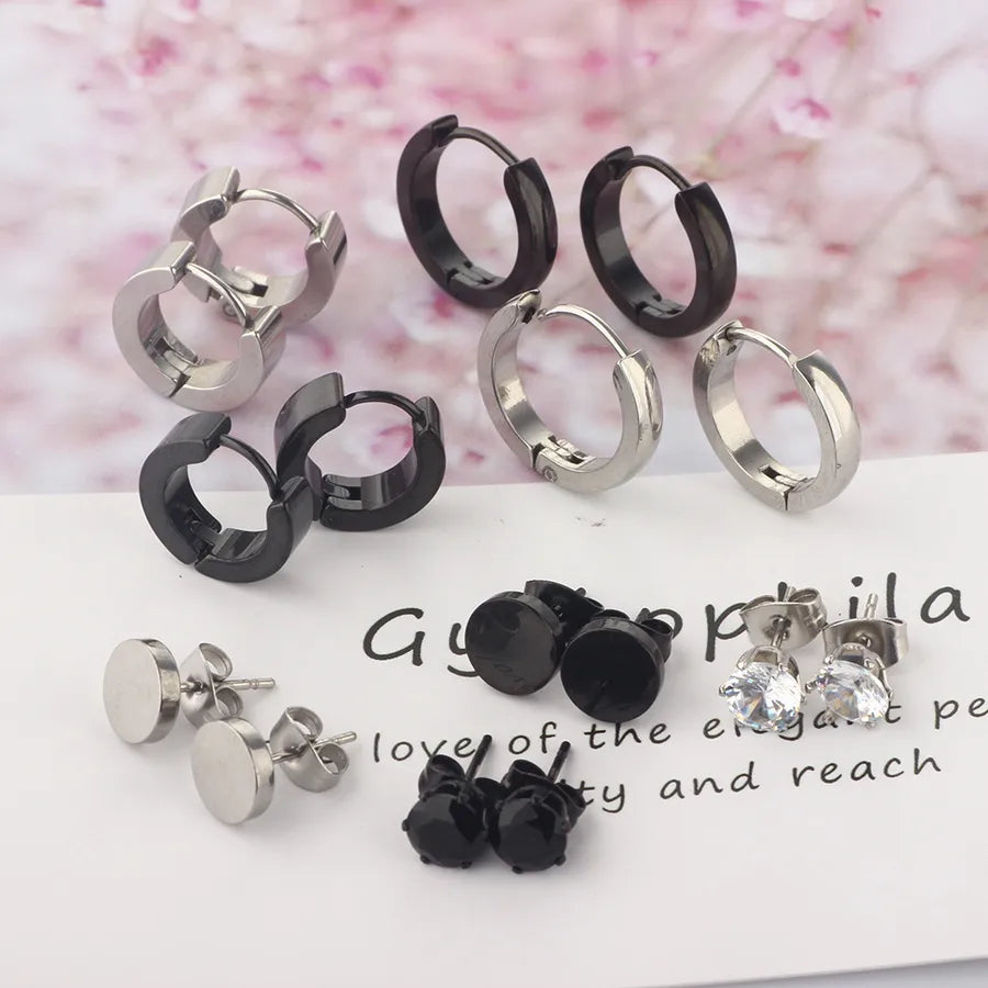 Punk Flowers Stud Earrings for Men in Titanium Steel, Set of 16 Pieces