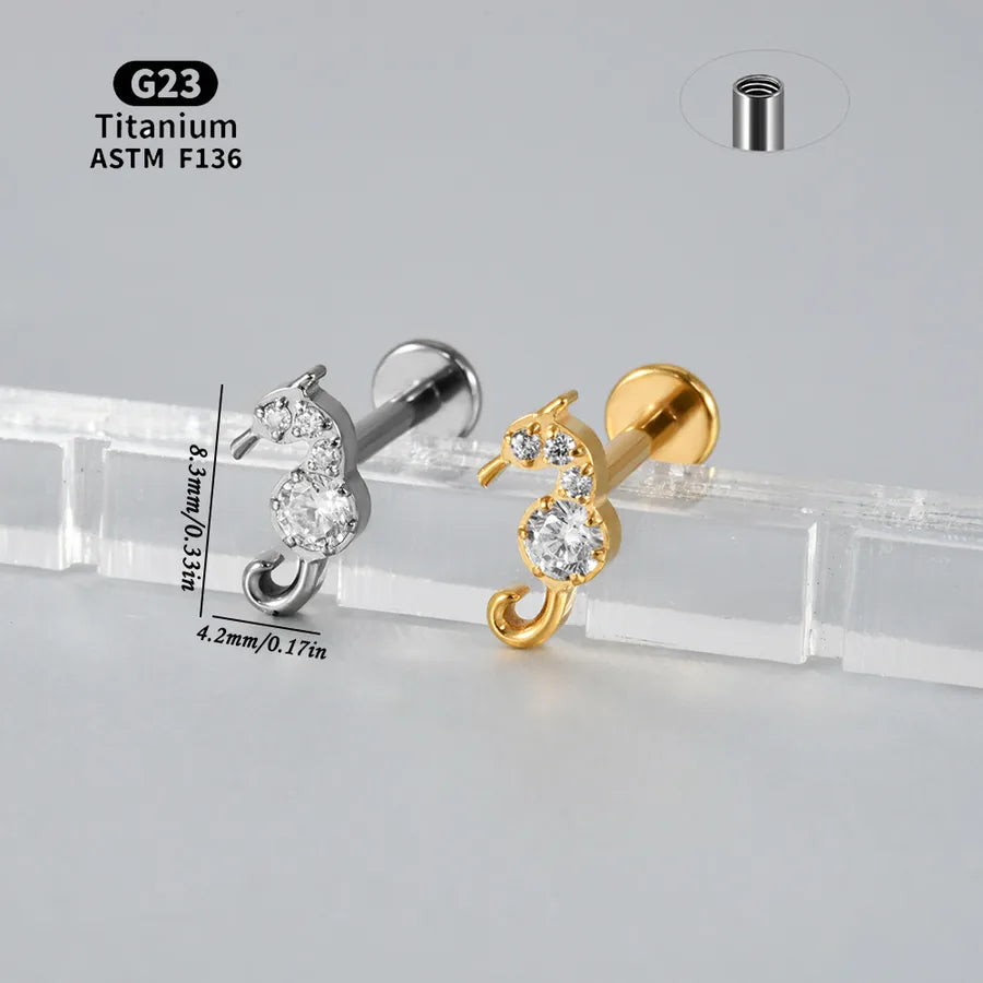Arc Chain Earrings Titanium White Zircon Sea Horse Electroplated Fashionable Tulip Piercing Inner Tooth Ear Jewelry